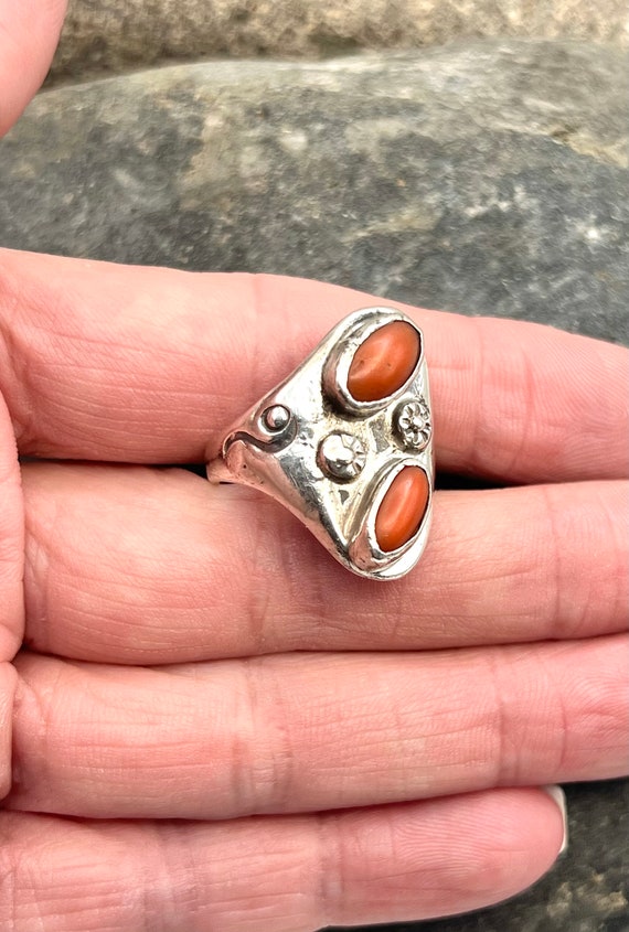 Vintage Navajo Handmade Sterling Silver Natural R… - image 2