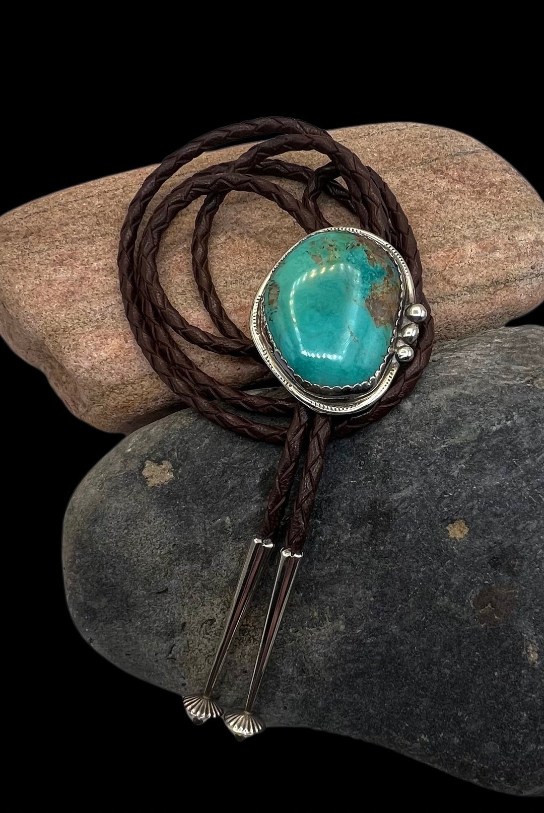 Vintage Navajo Handmade Sterling Silver Natural Turquoise Bolo Tie ...