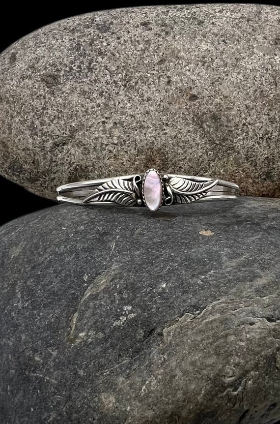 Vintage Navajo Handmade Sterling Silver Pink Mothe