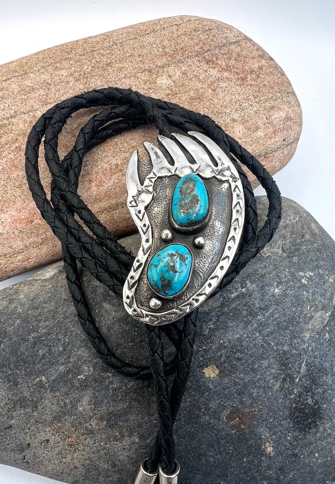 Vintage Navajo Handmade Sterling Silver Natural Turquoise Bear Paw ...