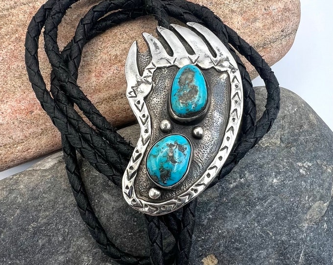 Vintage Navajo Handmade Sterling Silver Natural Turquoise Bear Paw ...
