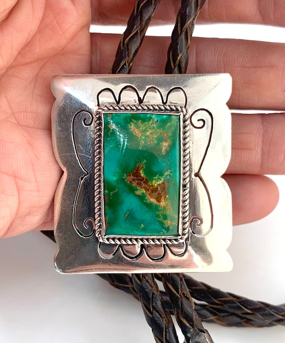 Vintage Navajo Sterling Silver Green Turquoise Bro