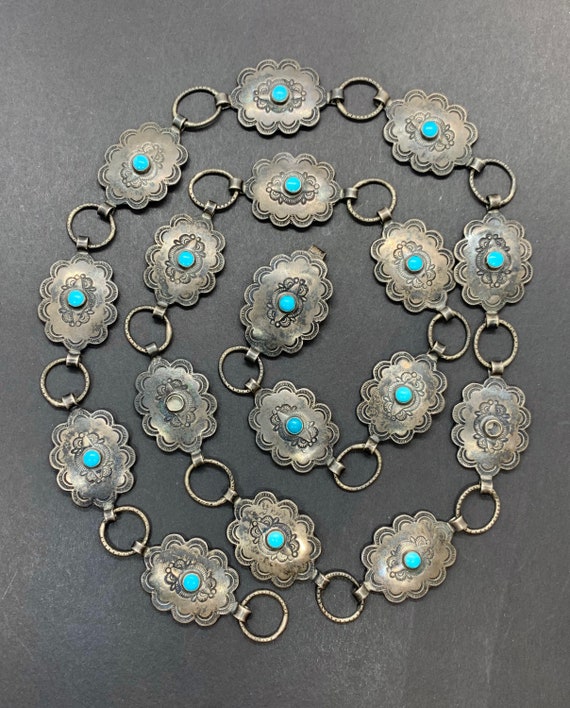 Early Navajo Sterling Silver Turquoise Stamped Con