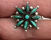 Vintage Signed Zuni Handmade Sterling Silver Turquoise Needlepoint Ring 6.75, Turquoise Ring, Zuni Turquoise Ring, Zuni Ring, Zuni Sterling