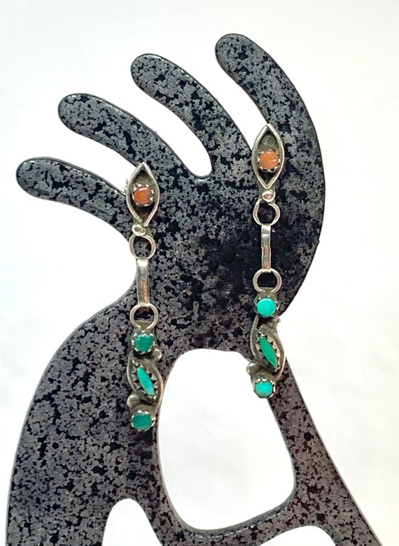 Early Zuni Sterling Silver Turquoise Coral Petit P