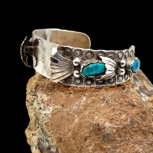 ARB Signed Navajo Sterling Silver Natural Turquoise Watch Cuff 7”, Southwestern Watch, Turquoise Watch, Navajo Watch Cuff, Watch Cuff, Cuff