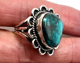 アクセサリー Vintage Navajo turquoise ring Vintage Blue Turquoise Navajo Ring with Flat Bezel and Rope
