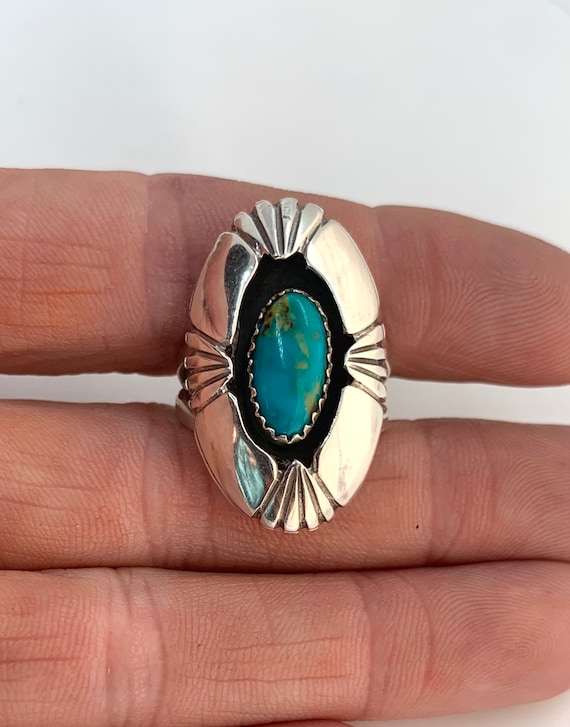 Vintage Navajo Sterling Silver Blue Turquoise Ring