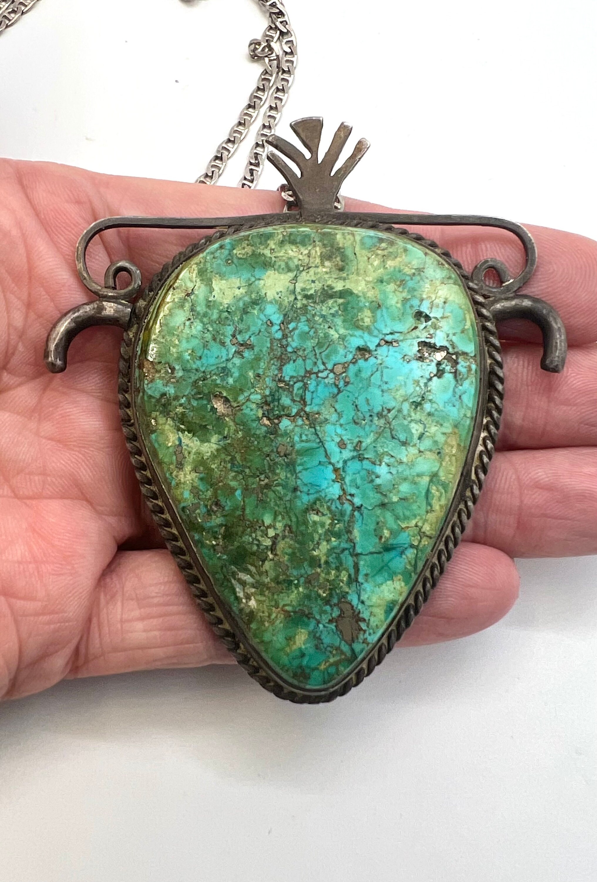 Vintage Navajo Handmade Sterling Silver Natural Turquoise Bolo Slide ...