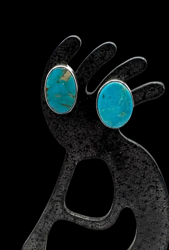Vintage Navajo Sterling Silver Natural Turquoise Stud Earrings, Turquoise Earrings, Navajo Studs, Navajo Earrings, Native American Earrings