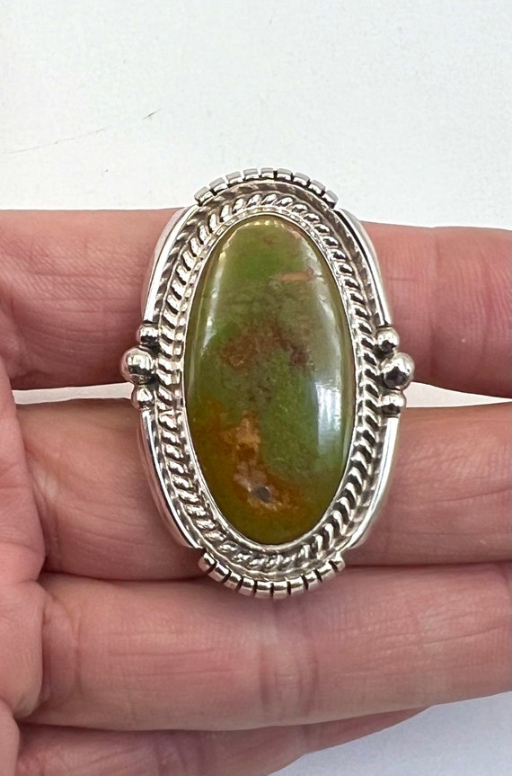 Signed Navajo Sterling Silver Natural Green Royst… - image 2