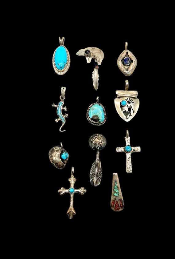 Navajo Sterling Silver Turquoise Multi Stone Pend… - image 1