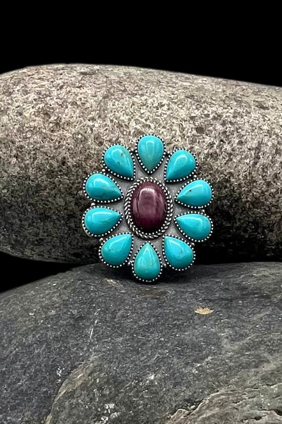 Navajo Sterling Silver Natural Turquoise Purple Sp