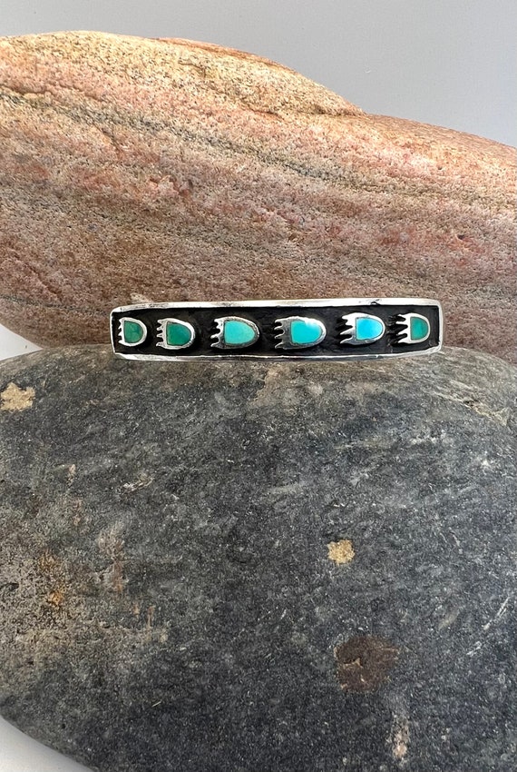 Vintage Navajo Sterling Silver Turquoise Bear Paw 
