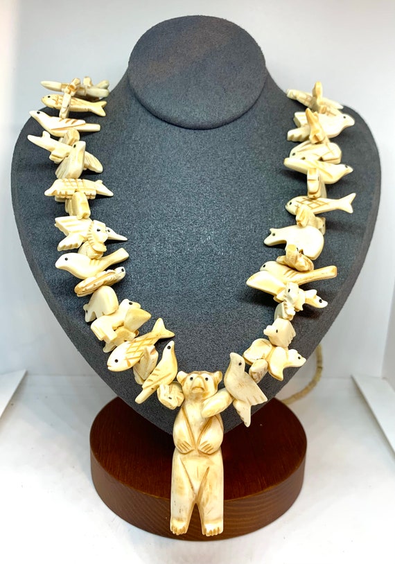 Zuni Carved Buffalo Bone Bear Multi Animal Fetish