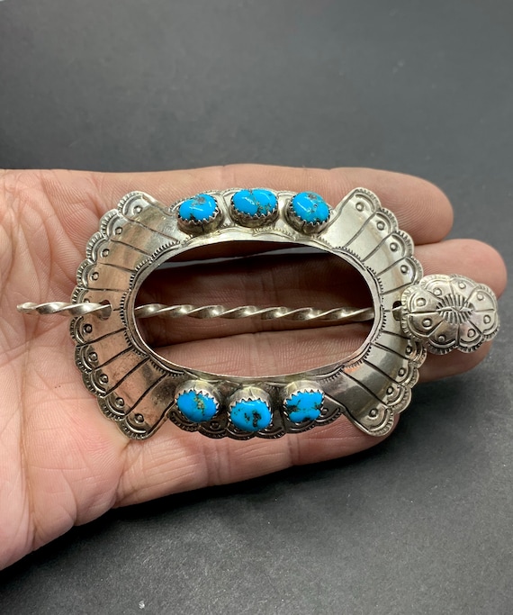 Navajo Southwestern Sterling Silver Turquoise Hair