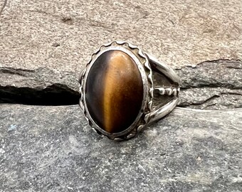 Navajo Signed Sterling Silver Tigers Eye Mens Ring 10.5, Mens Navajo Ring, Mens Tigers Eye Ring, Mens Sterling Ring, Mens Ring, Navajo Ring