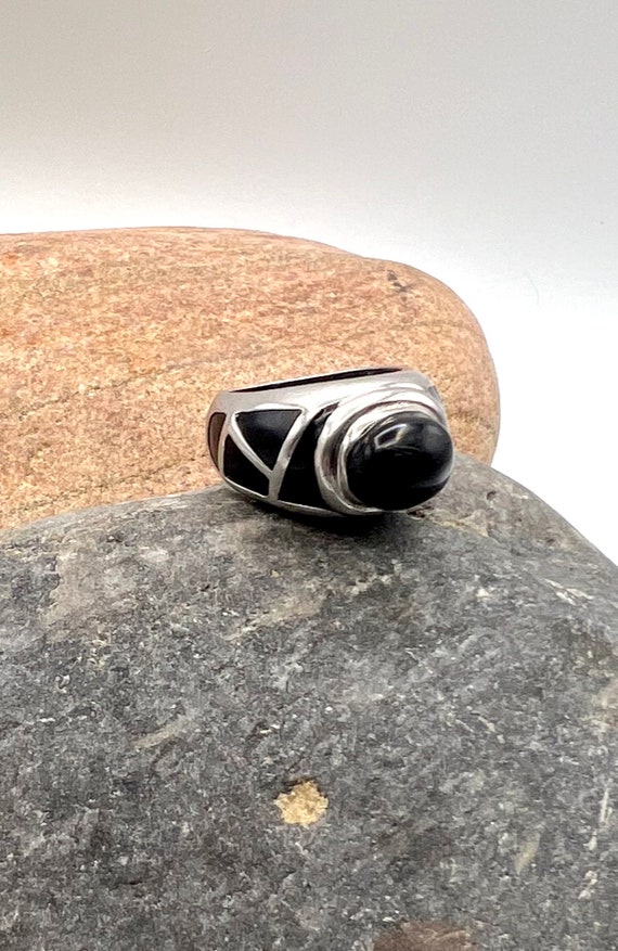 Art Deco Women’s Sterling Silver Natural Black Ony