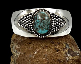 Vintage Bertha Smith Navajo Sterling Silver Natural Bisbee Turquoise Cuff Bracelet 7.25", Turquoise Cuff, Navajo Cuff, Navajo Sterling, Cuff