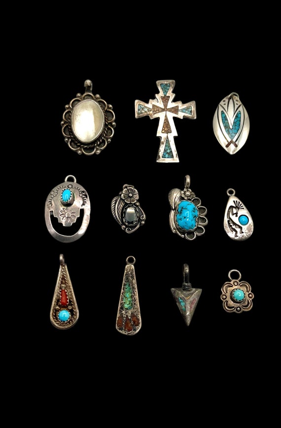 Navajo Sterling Silver Turquoise Multi Stone Pend… - image 1