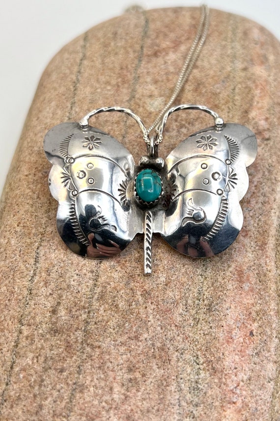 Vintage Navajo Sterling Silver Turquoise Butterfly