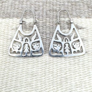 Arracadas Mexico Sterling Silver Tree Of Life Storyteller Dangle Earrings, Mexico Earrings, Tree Of Life Earrings, Storyteller Earrings