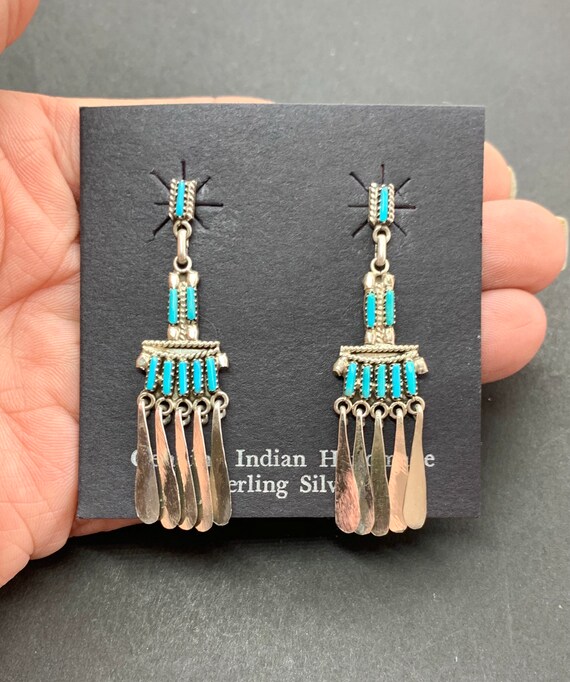 Yuselew Signed Zuni Sterling Silver Turquoise Need