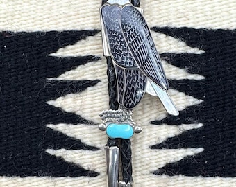 Paul Peyketewa Jr Zuni Sterling Silver Turquoise Multi Stone Eagle Bolo Tie, Zuni Bolo, Eagle Bolo, Turquoise Bolo, Native American Bolo