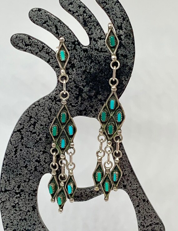 Early Zuni Sterling Silver Turquoise Petit Point D