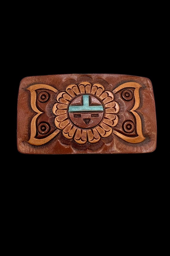 Vintage Handmade Zuni Tooled Genuine Leather Sunfa