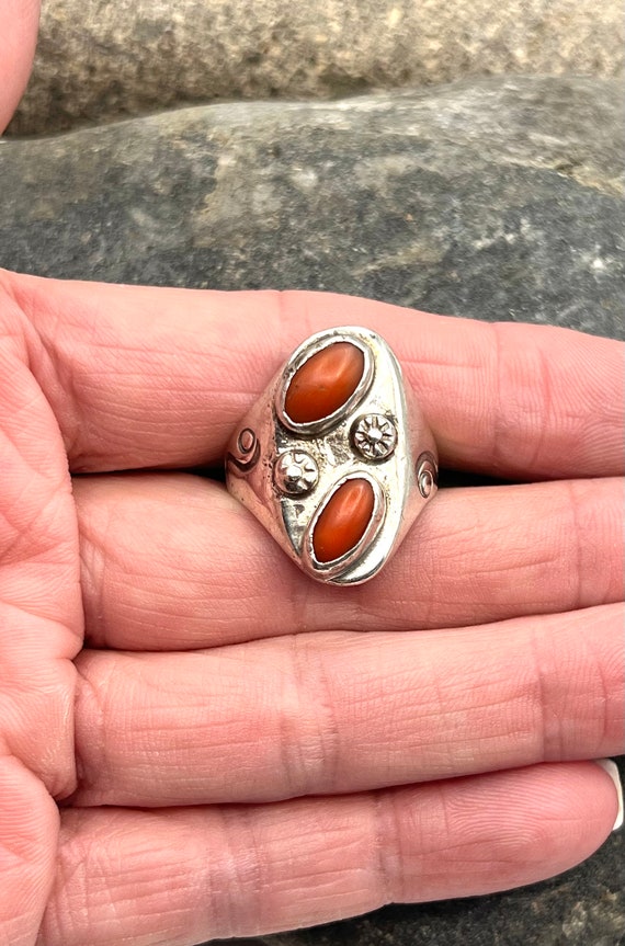 Vintage Navajo Handmade Sterling Silver Natural R… - image 1