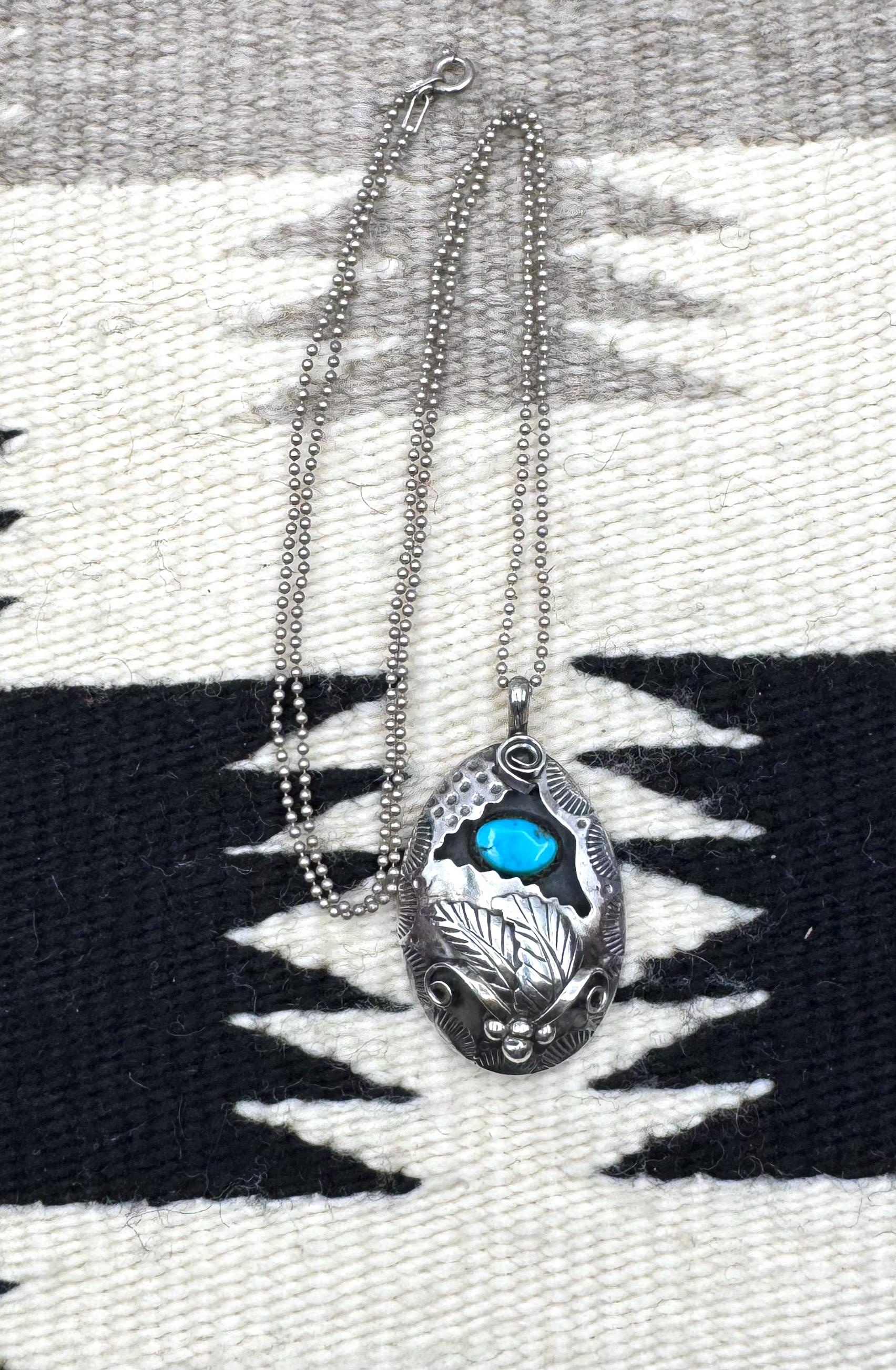 Vintage Navajo Sterling Silver Natural Blue Turquoise Pendant Necklace ...