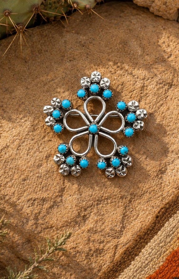 Vintage Zuni Sterling Silver Sleeping Beauty Turquoise Petit Point Pin Brooch, Zuni Pin, Turquoise Pin, Zuni Turquoise Pin, Zuni Sterling