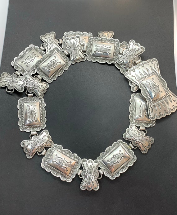 Vintage Navajo Sterling Silver Stamped Concho Belt