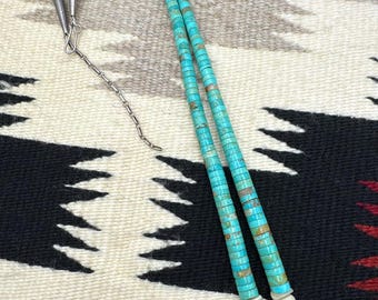 Vintage Santo Domingo Pueblo Sterling Graduated Natural Turquoise Heishi Bead Necklace, Turquoise Necklace, Turquoise Heishi Necklace