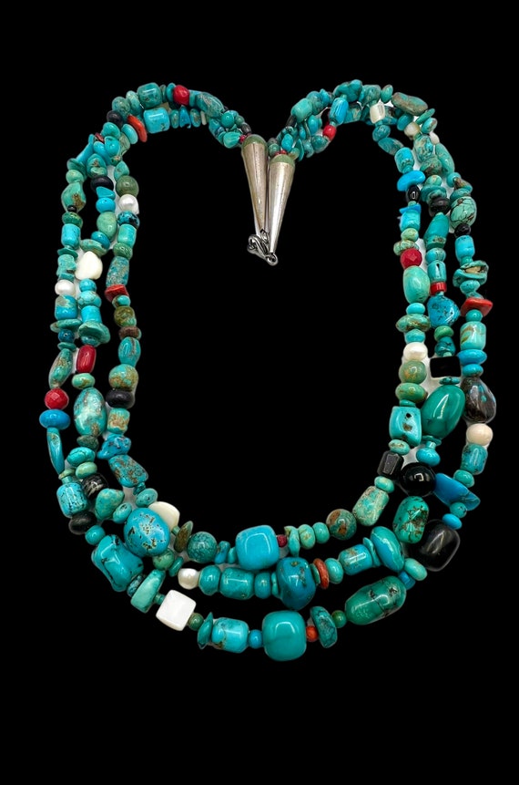 Navajo Natural Turquoise Coral Onyx Multi Stone M… - image 1