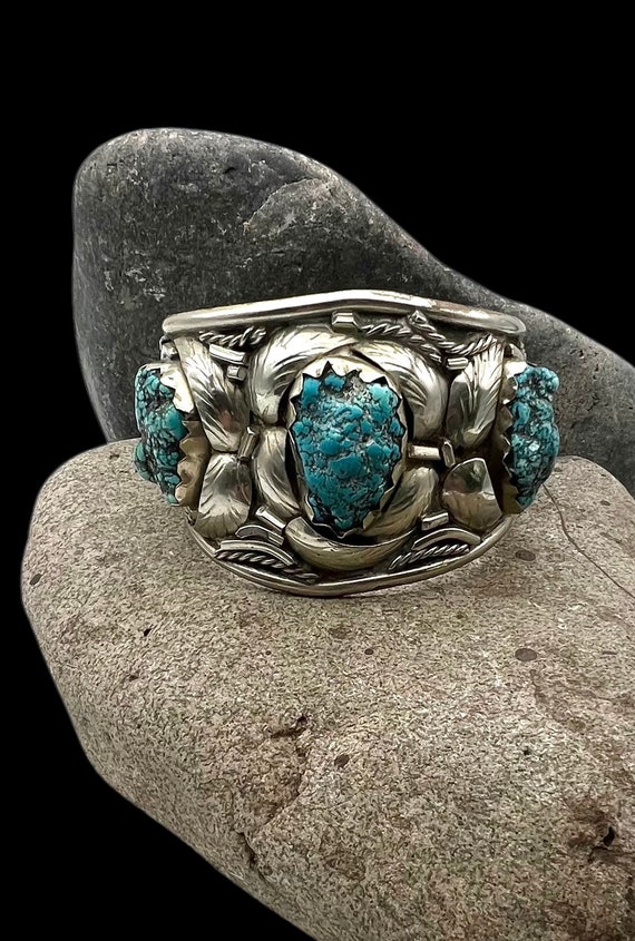 Vintage Navajo Style Silver Tone Faux Turquoise Mu