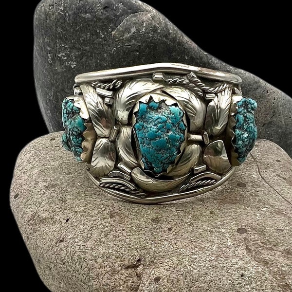 Vintage Navajo Style Silver Tone Faux Turquoise Multi Stone Mens Cuff Bracelet 8”, Turquoise Cuff, Southwest Cuff, Mens Cuff, Mens Bracelet