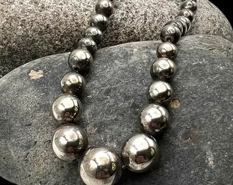 Vintage Korean Sterling Plated Graduated Ball Bead Necklace 21”, Ball Bead Necklace, Korean Necklace, Silver Necklace, Beaded Necklace
