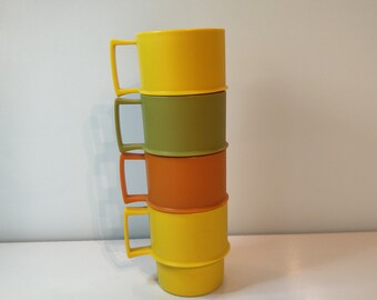 Vintage Tupperware Cups Mugs ~ Stackable Cups with Handles ~ Made USA 1312-9 Picnic Cups ~ Retro kitchen