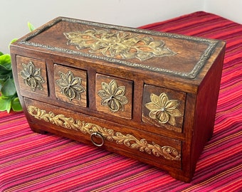 Vintage Wooden Jewellery Box Storage Chest -Wooden Keepsake Box - Indian Carved Wooden Box - Keepsake Box ~ Boho Jewellery Box - Ring Box