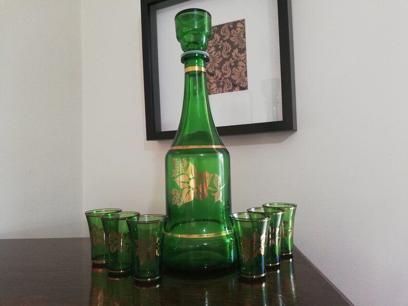 Vintage Italian Decanter Set by Decor Cristallerie Emerald Etsy