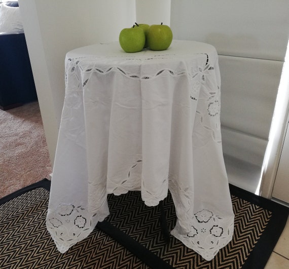 White Christmas Lace Battenburg design Table Topper 30 x 30