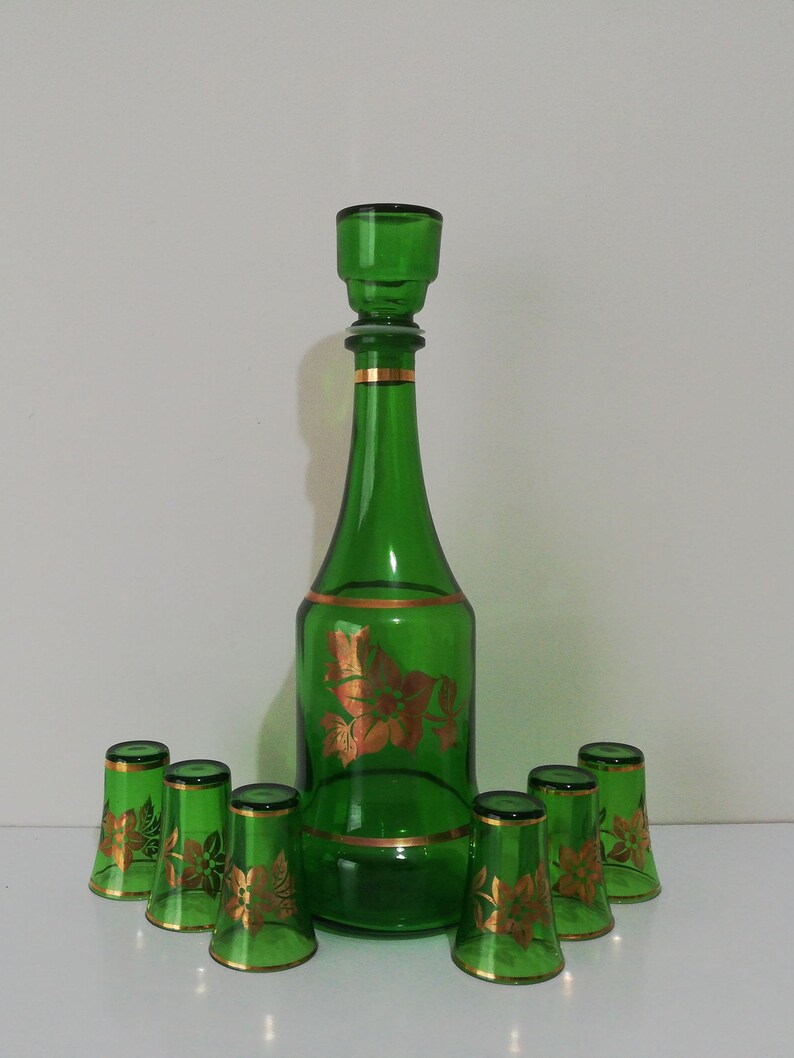 Vintage Italian Decanter Set by Decor Cristallerie Emerald Etsy