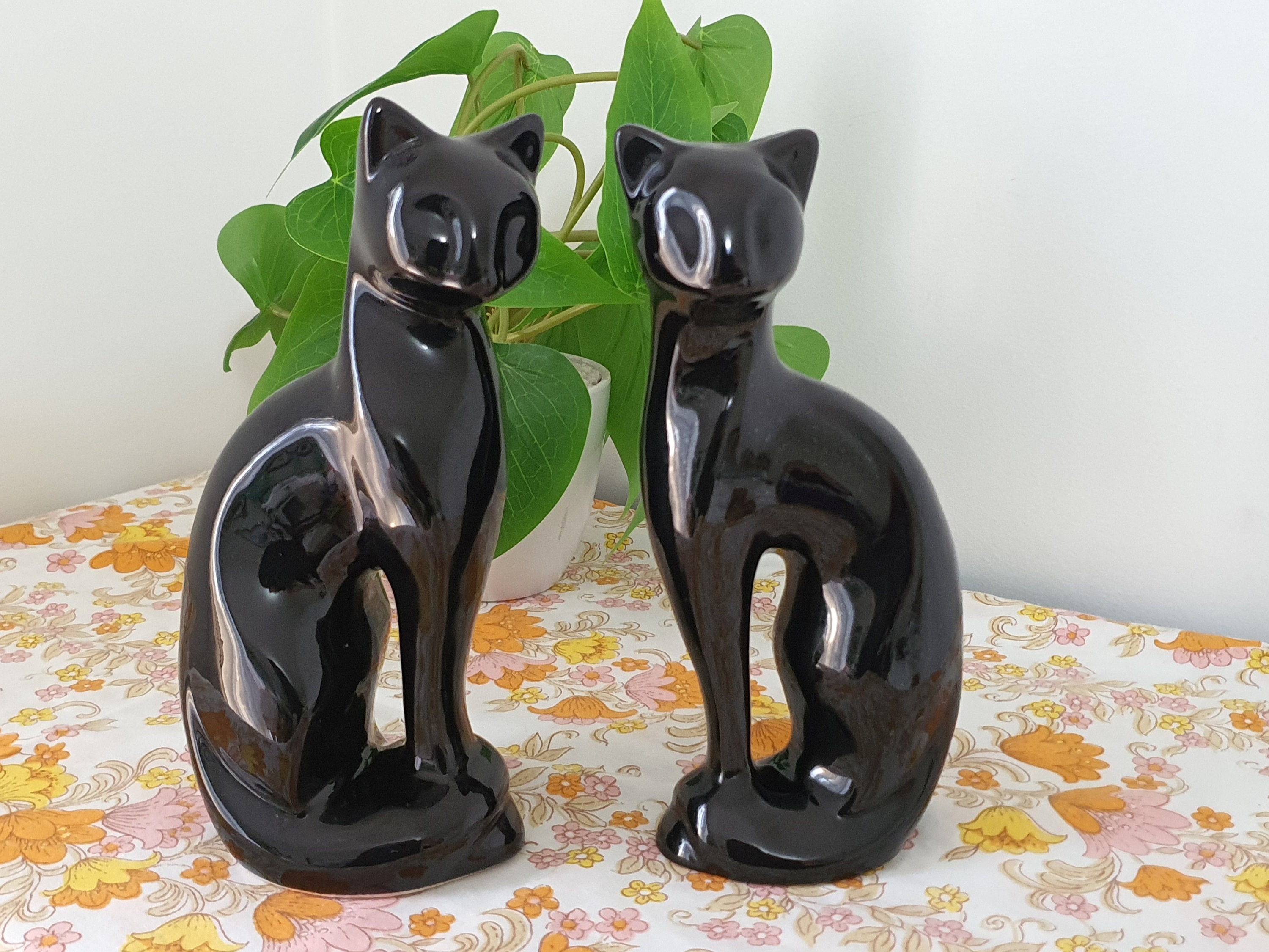 Vintage Retro Black Cats Black Ceramic Cats 20cm Tall Retro Cats