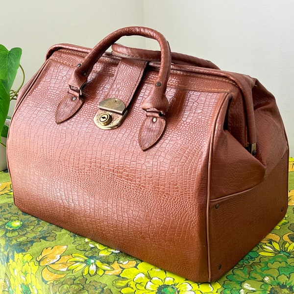 Vintage Tosca Australia Retro Doctors Bag ~ 60's Circa - Vinyl Tan Brown Briefcase ~ Overnight Bag ~ Retro Storage ~ Retro Luggage