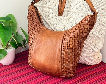 Vintage COLORADO Leather Bag ~ Brown Woven Leather Designer Bag ~ Crossbody or Shoulder Bag - Braided Leather Bag