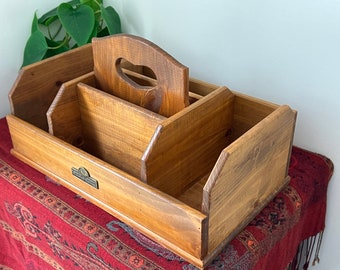 Vintage Large Wooden Caddy - BBQ Buddy - Desktop - Wooden Box - Art Box Craft Box - BBQ Wooden Storage - Desk Storage - Cutlery Organiser