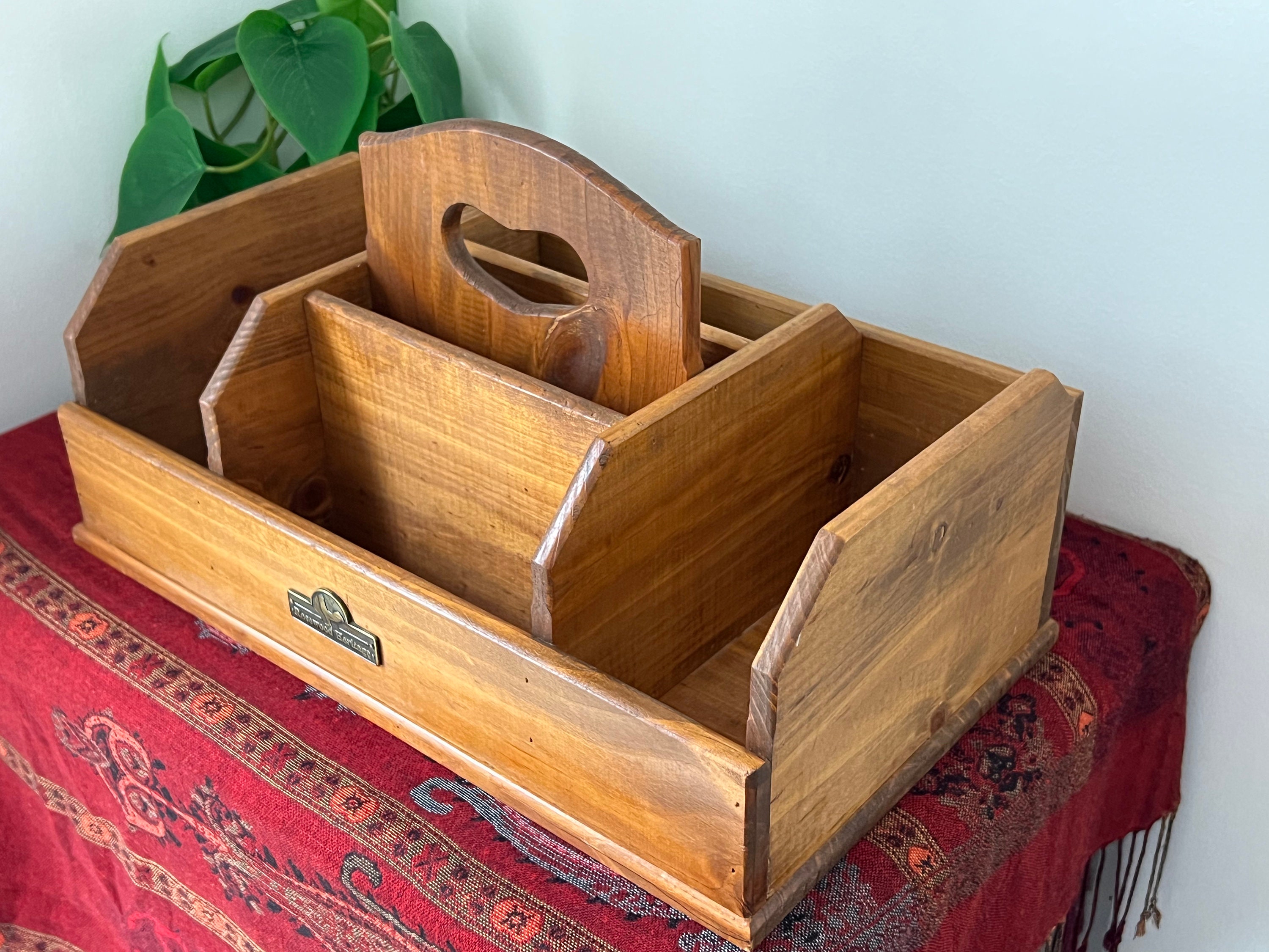 Natural Wood Tool Box / Tool Caddy With Carrying Handle
