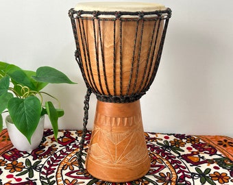 Vintage Wooden Djembe Drum -40CM Hand Carved Wooden Hand Drum ~ Indonesian Djembe Drum ~Percussion Musical Instrument ~ Wooden Drum - Super!